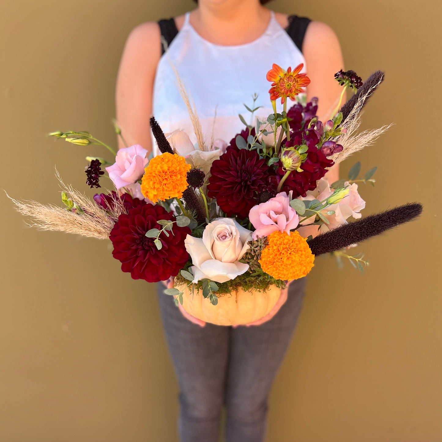 "Gorgeous Gourd" Fall Pumpkin Arrangement | Seasonal Flowers & Dried Elements - The English Garden