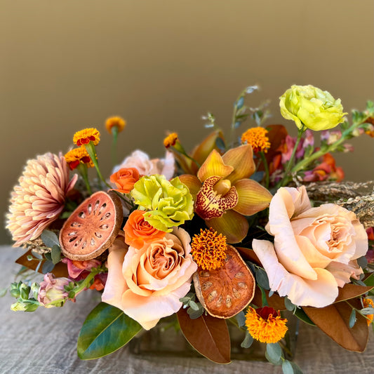 Gather Round | Seasonal Arrangement with Dried Persimmons, Snapdragons, and Lisianthus - The English Garden