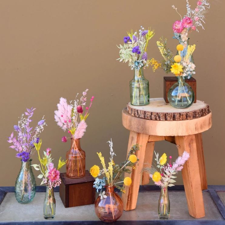 Colorful Dried Flowers in Bud Vases - The English Garden